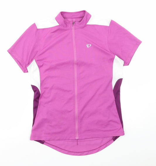 Pearl Izumi Womens Purple Colourblock Polyester Basic T-Shirt Size L High Neck Zip