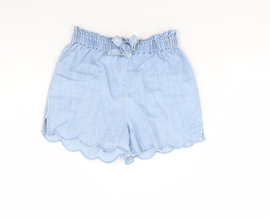 Matalan Girls Blue 100% Cotton Paperbag Shorts Size 6 Years Regular - Scallop Hem