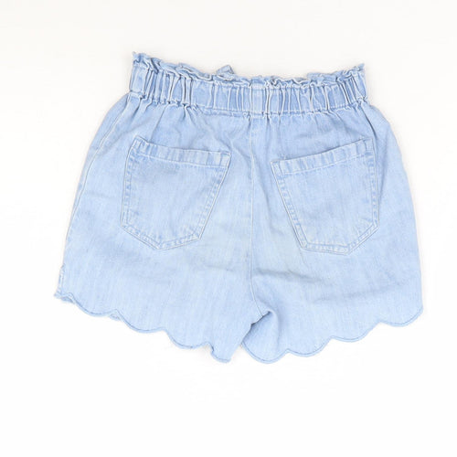 Matalan Girls Blue 100% Cotton Paperbag Shorts Size 6 Years Regular - Scallop Hem