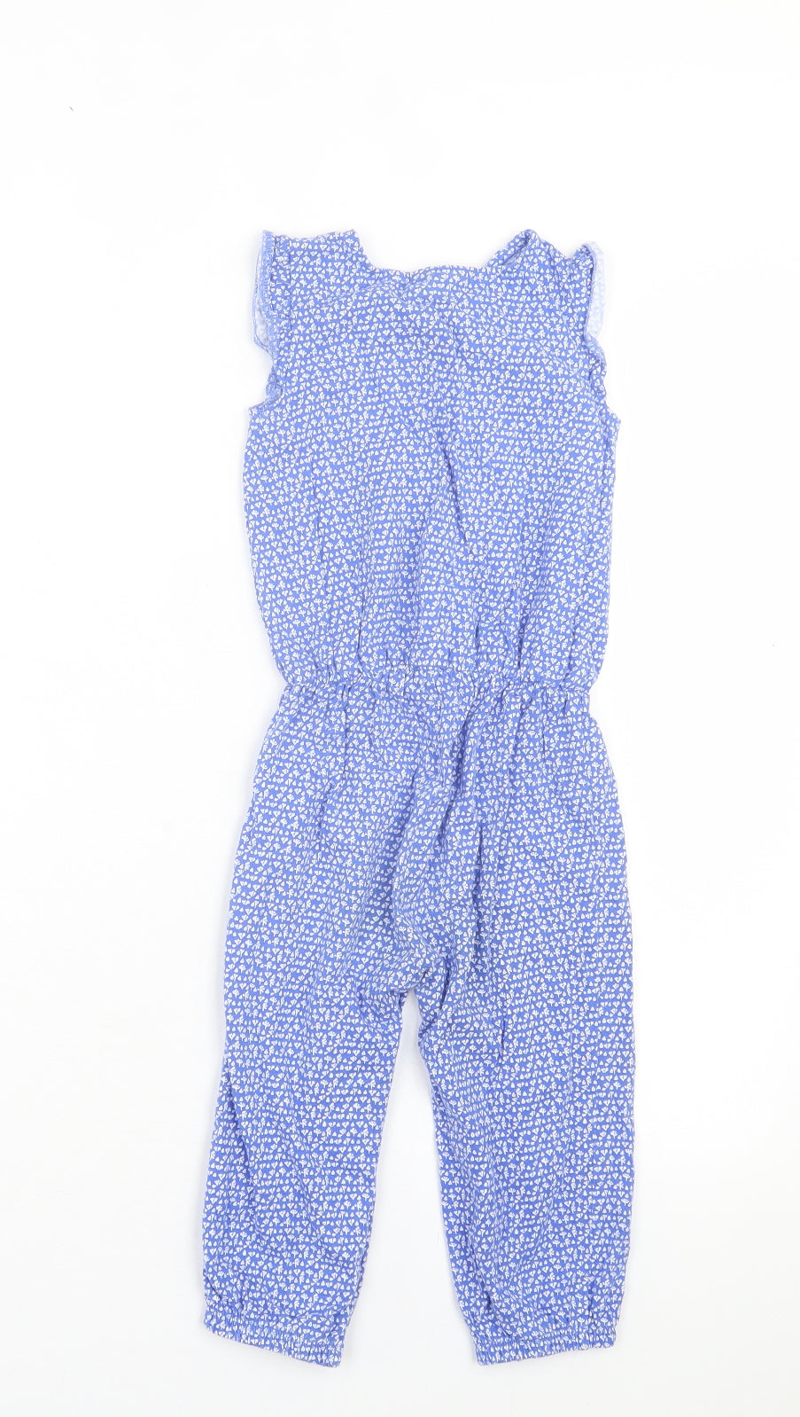 NEXT Girls Blue Floral Cotton Jumpsuit One-Piece Size 2 Years Button - Frill Sleeve
