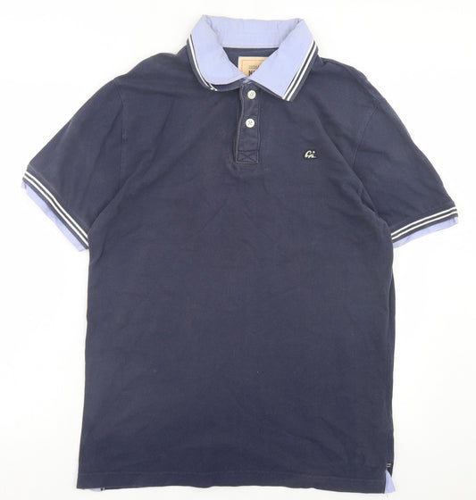 Marks and Spencer Mens Blue Cotton Polo Size M Collared Button - Layered