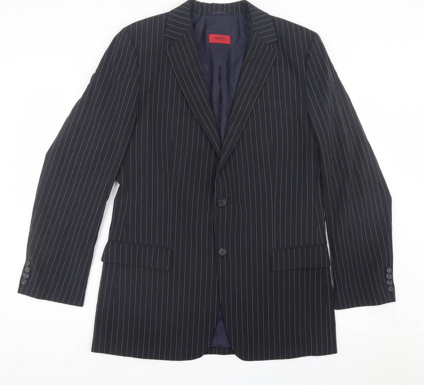 HUGO BOSS Mens Black Striped Wool Jacket Suit Jacket Size 40