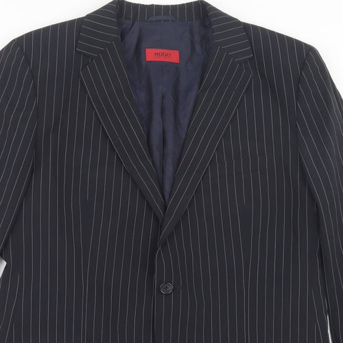 HUGO BOSS Mens Black Striped Wool Jacket Suit Jacket Size 40