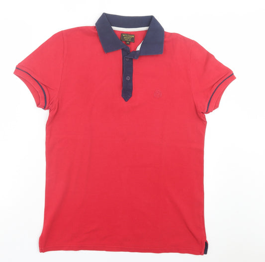 William Hunt Mens Red Cotton Polo Size M Collared Button - Blue Collar
