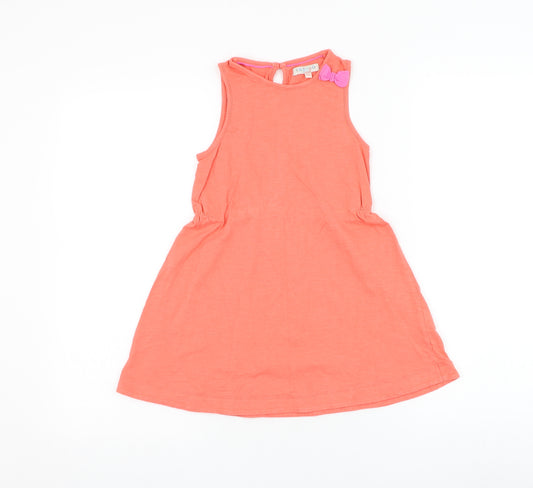 Marks and Spencer Girls Pink Cotton Skater Dress Size 6-7 Years Round Neck Button