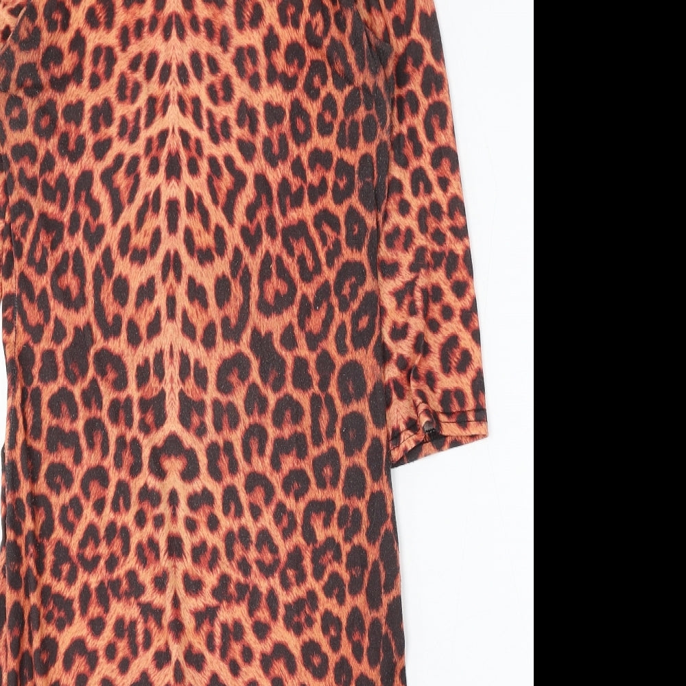 Club L Womens Brown Animal Print Polyester Sheath Size 12 Round Neck - Leopard Print