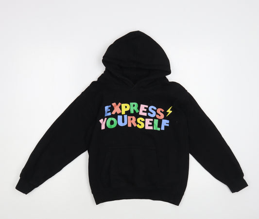 Just Hoods Boys Black Cotton Pullover Hoodie Size 9-10 Years Pullover - Express Yourself