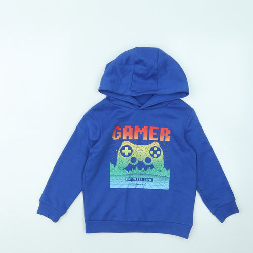 Dunnes Stores Boys Blue Cotton Pullover Hoodie Size 4-5 Years - Gamer Eat Sleep Game Repeat