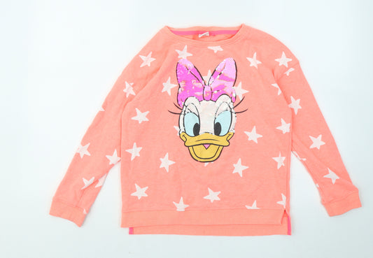 NEXT Girls Orange Geometric Cotton Pullover Sweatshirt Size 11 Years - Stars Disney Daffy Duck