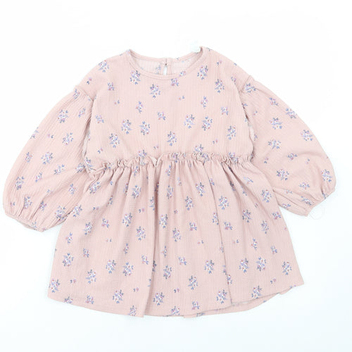 Primark Girls Pink Floral Polyester A-Line Size 4-5 Years Round Neck Button