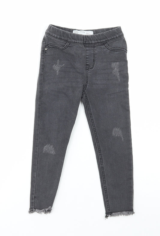 Denim & Co. Girls Black Cotton Jegging Jeans Size 4-5 Years Regular Pullover - Distressed