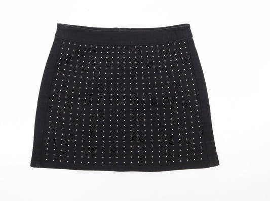 George Girls Black Cotton A-Line Skirt Size 12-13 Years Regular Zip