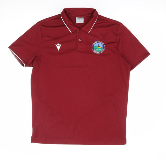 Macron Mens Red Polyester Polo Size L Collared Pullover - Greenisland Football Club