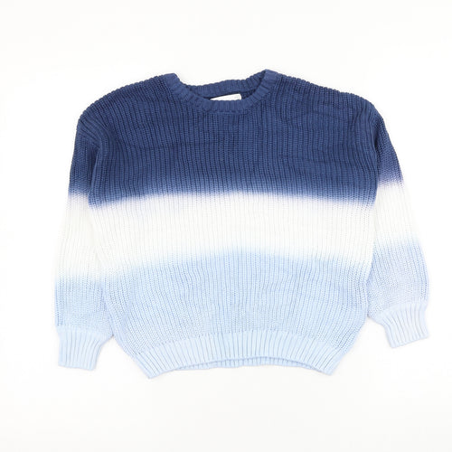 Marks and Spencer Girls Blue Round Neck Cotton Pullover Jumper Size 7-8 Years Pullover