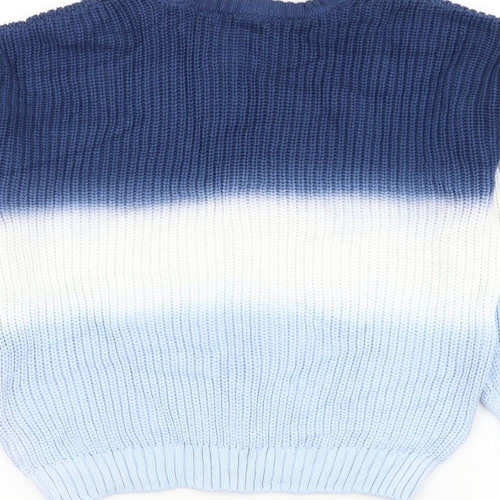 Marks and Spencer Girls Blue Round Neck Cotton Pullover Jumper Size 7-8 Years Pullover