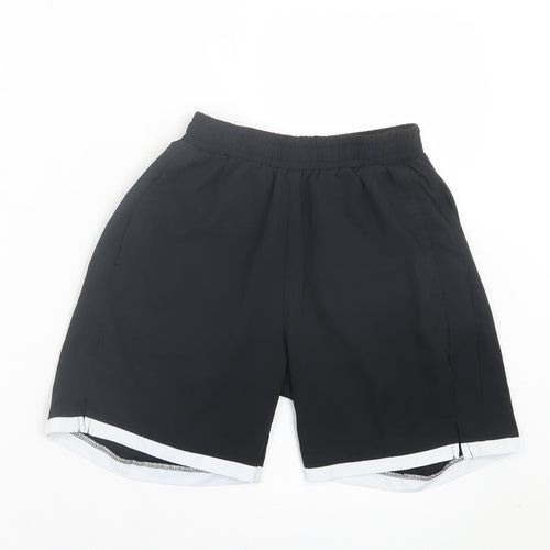 Slazenger Boys Black Polyester Sweat Shorts Size 13 Years Regular Drawstring - White Trim