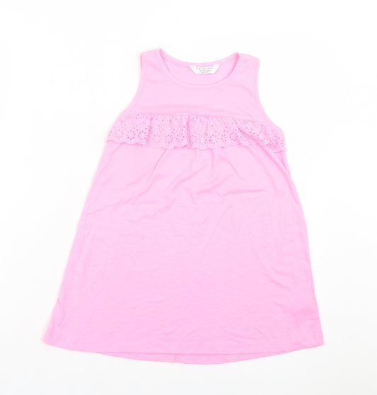 Primark Girls Pink Cotton A-Line Size 6-7 Years Crew Neck Pullover - Frill Detail