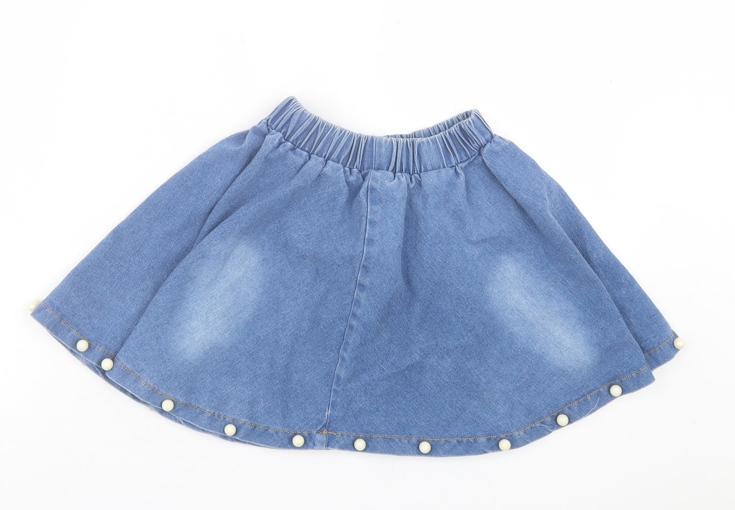 Preworn Girls Blue Cotton Skater Skirt Size 11-12 Years Regular Pull On