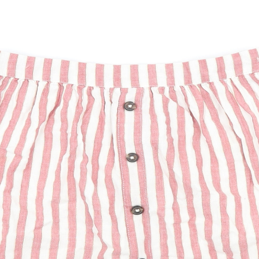 F&F Girls Multicoloured Striped Cotton A-Line Skirt Size 8-9 Years Regular Pull On
