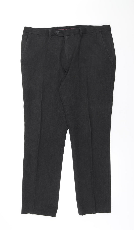 NEXT Mens Grey Polyester Trousers Size 34 in L29 in Regular Button
