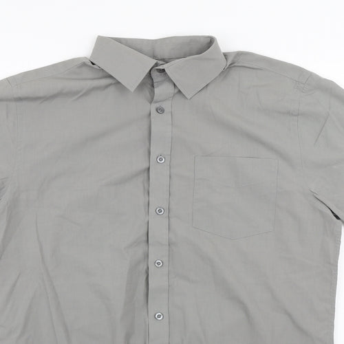 F&F Mens Grey Polyester Blend Dress Shirt Size 15.5 Collared Button