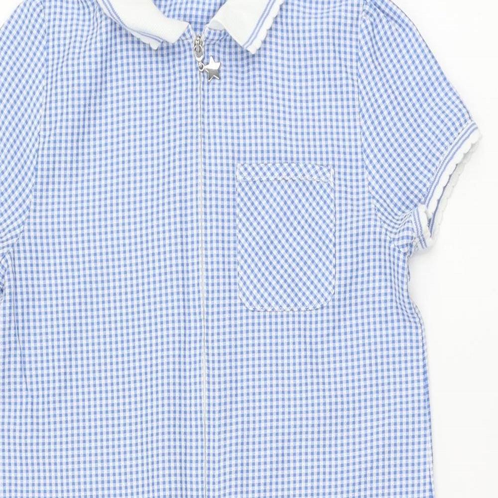 F&F Girls Blue Check Cotton A-Line Size 10-11 Years Collared
