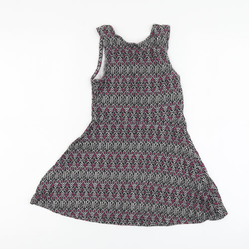 YD Girls Multicoloured Geometric Cotton Skater Dress Size 7-8 Years Round Neck