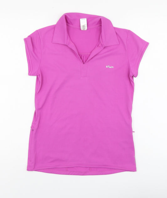 B twin Womens Purple Polyester Basic T-Shirt Size M Collared
