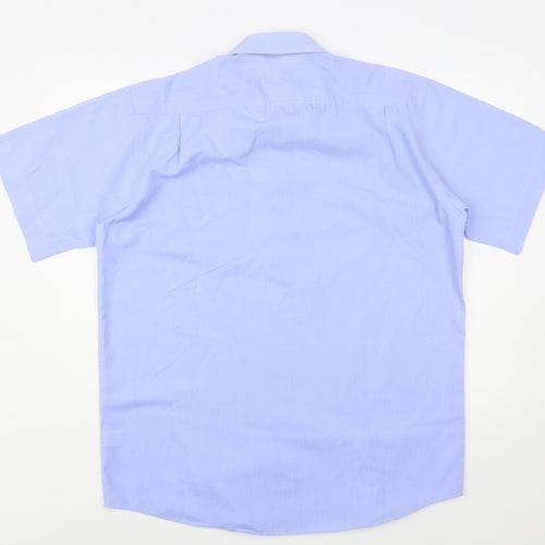 Cedarwood State Mens Blue Polyester Dress Shirt Size 16 Collared Button