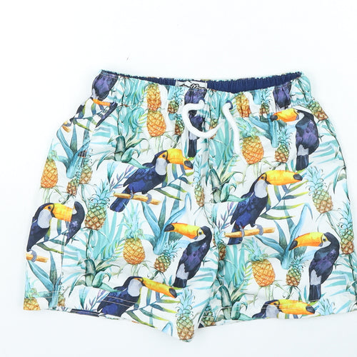 Preworn Boys Multicoloured Geometric Polyester Utility Shorts Size 6-7 Years Regular Drawstring - Parrot & Pineapples