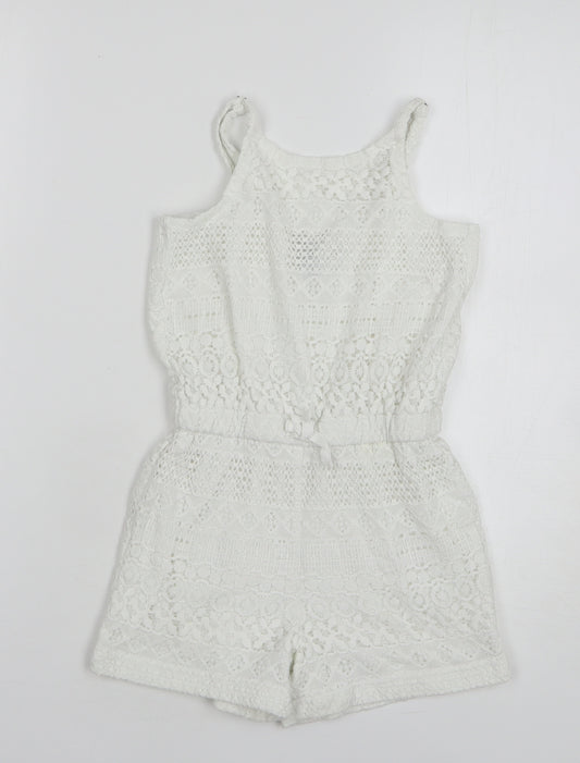 Gap Girls White Geometric Cotton Playsuit One-Piece Size 8-9 Years Pullover