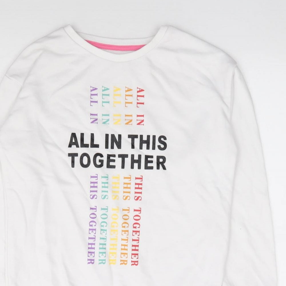 Primark Girls White Cotton Pullover Sweatshirt Size 12-13 Years Pullover - All In This Together Rainbow