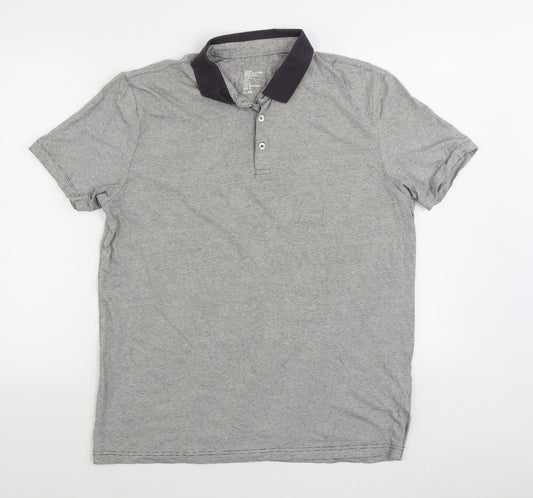 H&M Mens Grey Cotton Polo Size L Collared Button