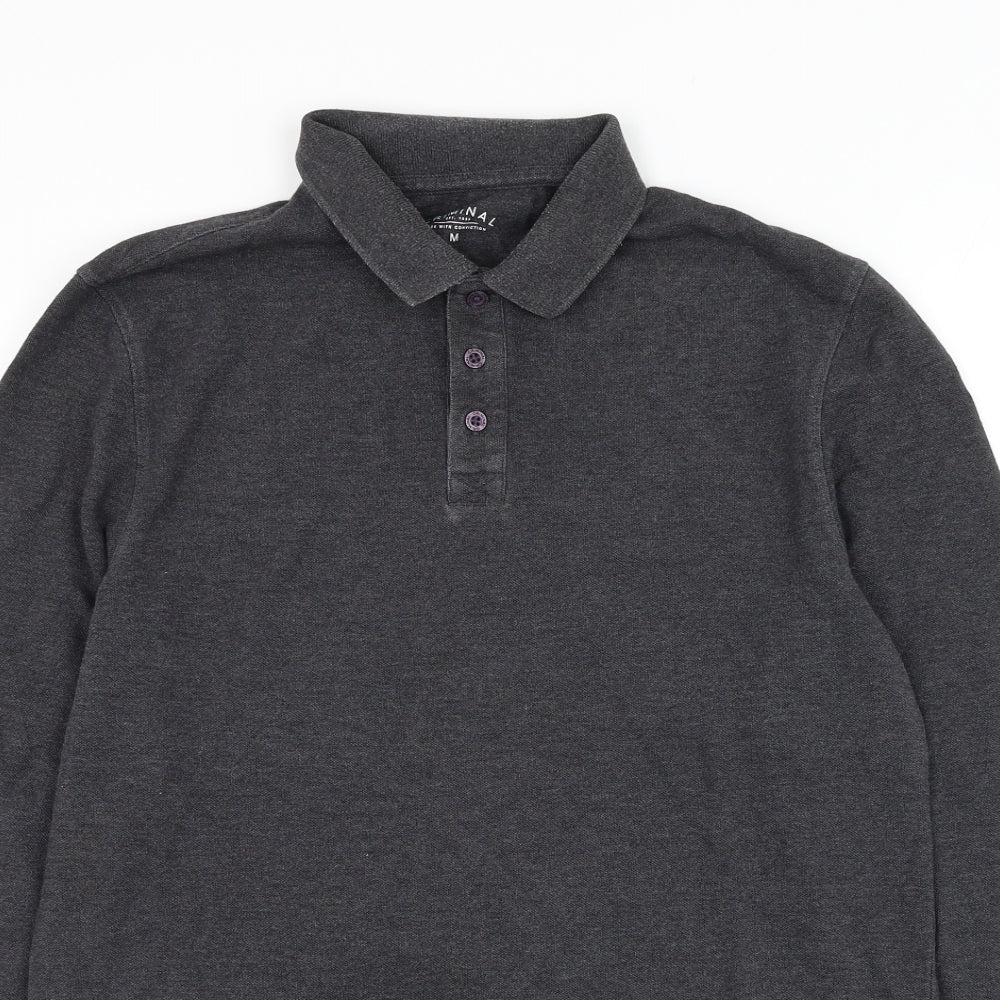 Criminal Mens Grey Cotton Polo Size M Collared Button