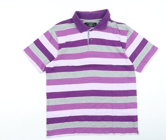 Dunnes Stores Mens Purple Striped Cotton Polo Size S Collared Button