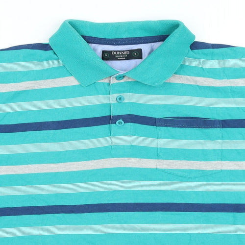 Dunnes Stores Mens Green Striped Cotton Polo Size S Collared Button