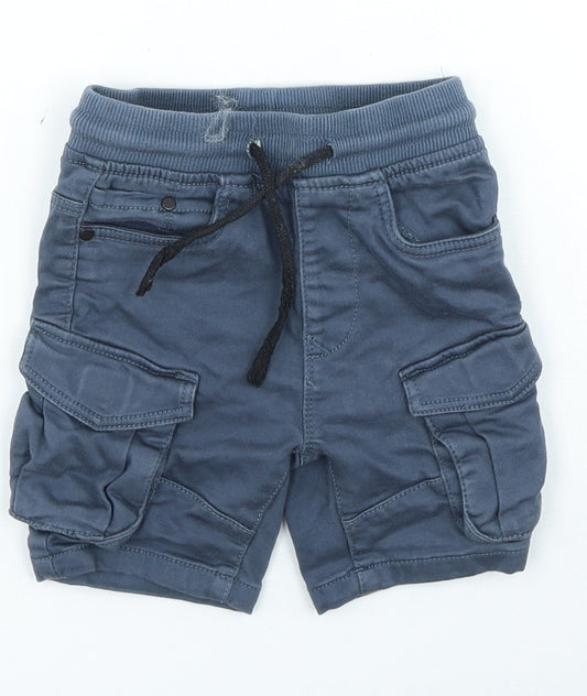 TU Boys Blue Cotton Cargo Shorts Size 3 Years Regular Drawstring