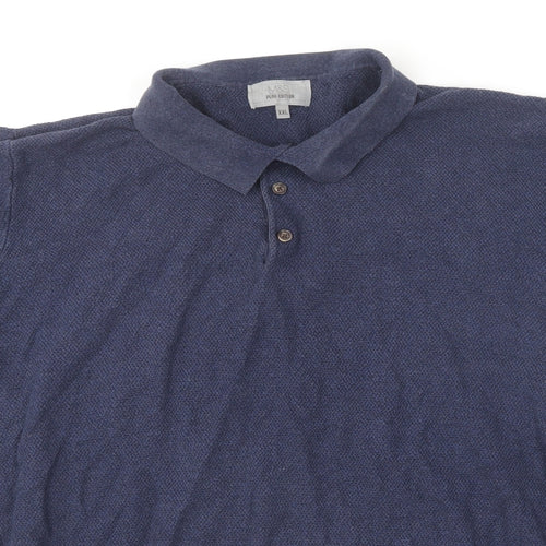 Marks and Spencer Mens Blue Cotton Polo Size 2XL Collared Pullover