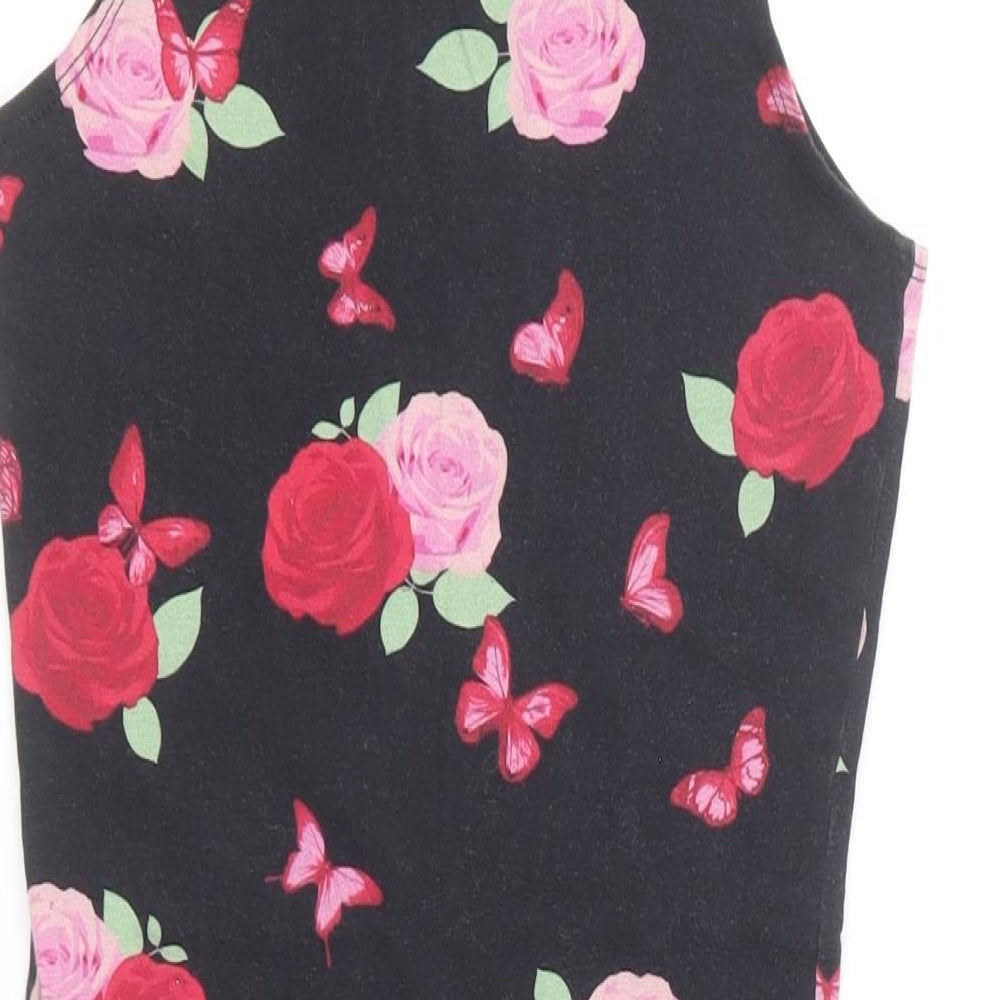 Blue Zoo Girls Black Floral Cotton Pencil Dress Size 9-10 Years Halter Pullover