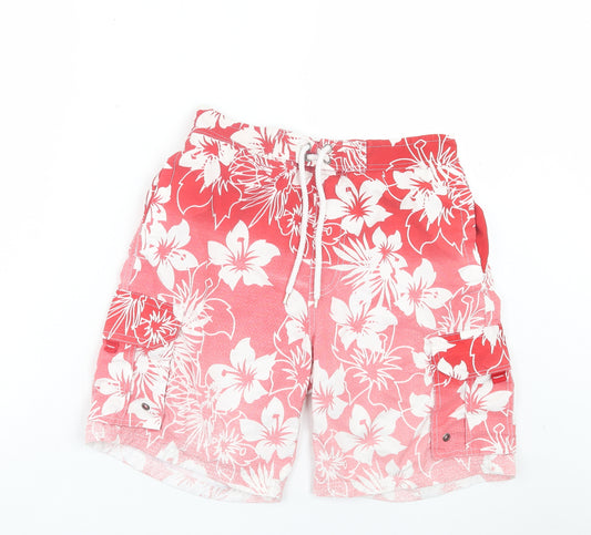 Dunnes Stores Mens Red Floral Polyester Bermuda Shorts Size S L7 in Regular Tie