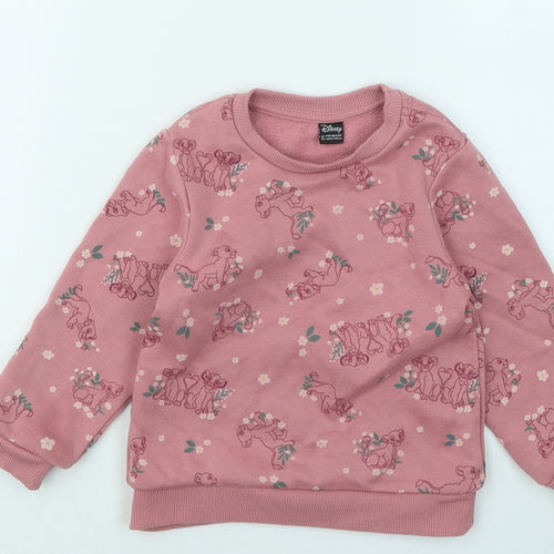 Primark Girls Pink Geometric Cotton Pullover Sweatshirt Size 2-3 Years - Simba The Lion King