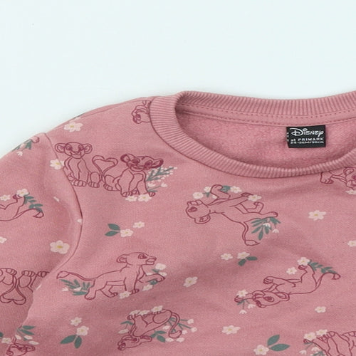 Primark Girls Pink Geometric Cotton Pullover Sweatshirt Size 2-3 Years - Simba The Lion King