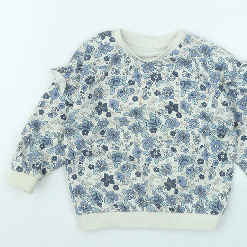 Matalan Girls Blue Floral Cotton Pullover Sweatshirt Size 2-3 Years