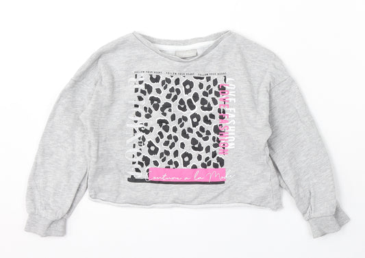 Matalan Girls Grey Animal Print Cotton Pullover Sweatshirt Size 6 Years - Love fashion