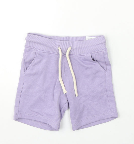 H&M Boys Purple Cotton Sweat Shorts Size 2-3 Years Regular Drawstring