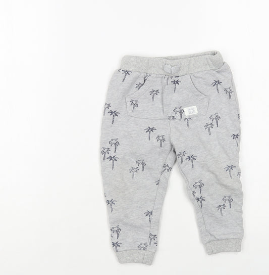 River Island Boys Grey Geometric Cotton Jogger Trousers Size 2 Years Regular Drawstring - Palm Tree Print