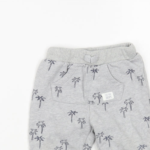 River Island Boys Grey Geometric Cotton Jogger Trousers Size 2 Years Regular Drawstring - Palm Tree Print