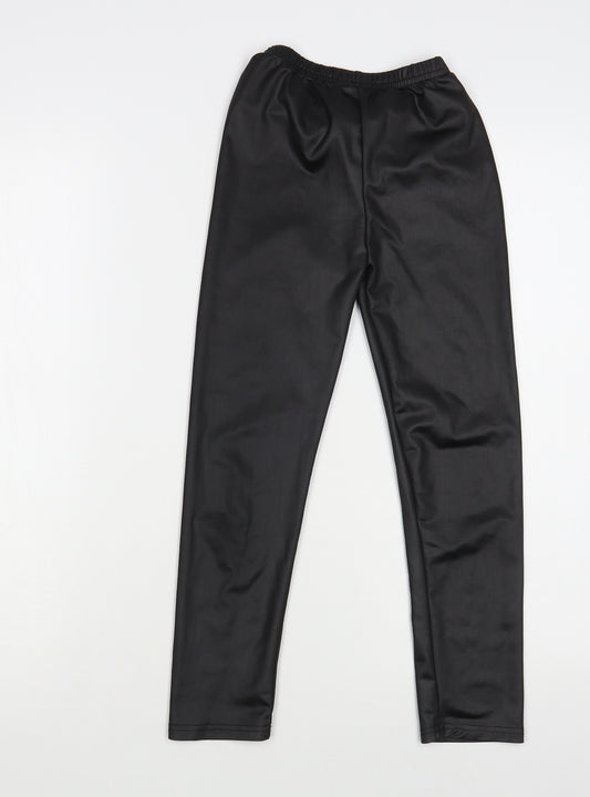 SheIn Girls Black Polyester Jogger Trousers Size 10 Years Regular Pullover - Faux Leather Leggings