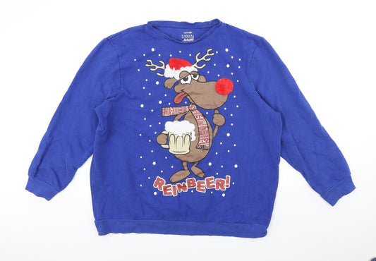 George Mens Blue Cotton Pullover Sweatshirt Size 2XL - Reinbeer, Christmas