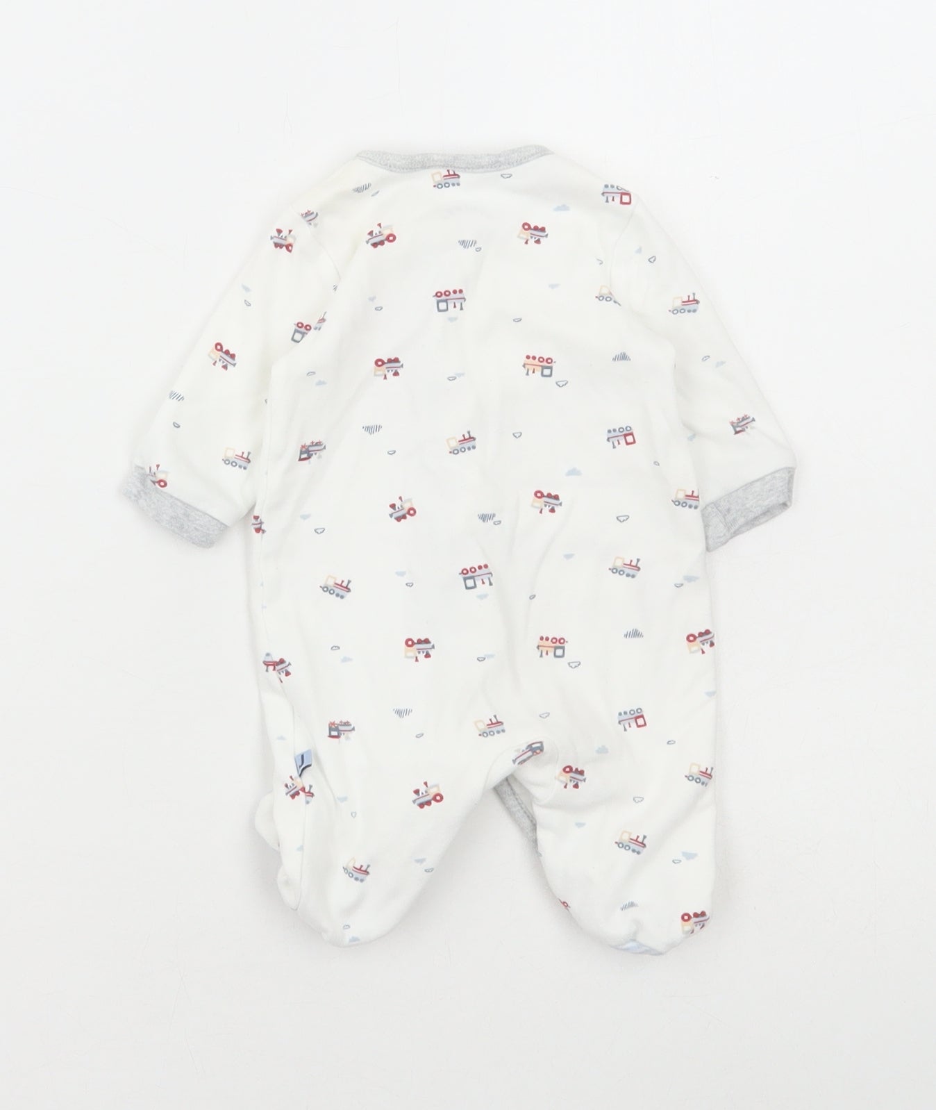 Jasper Conran Baby White Geometric Cotton Babygrow One-Piece Size Newborn Snap - Trains